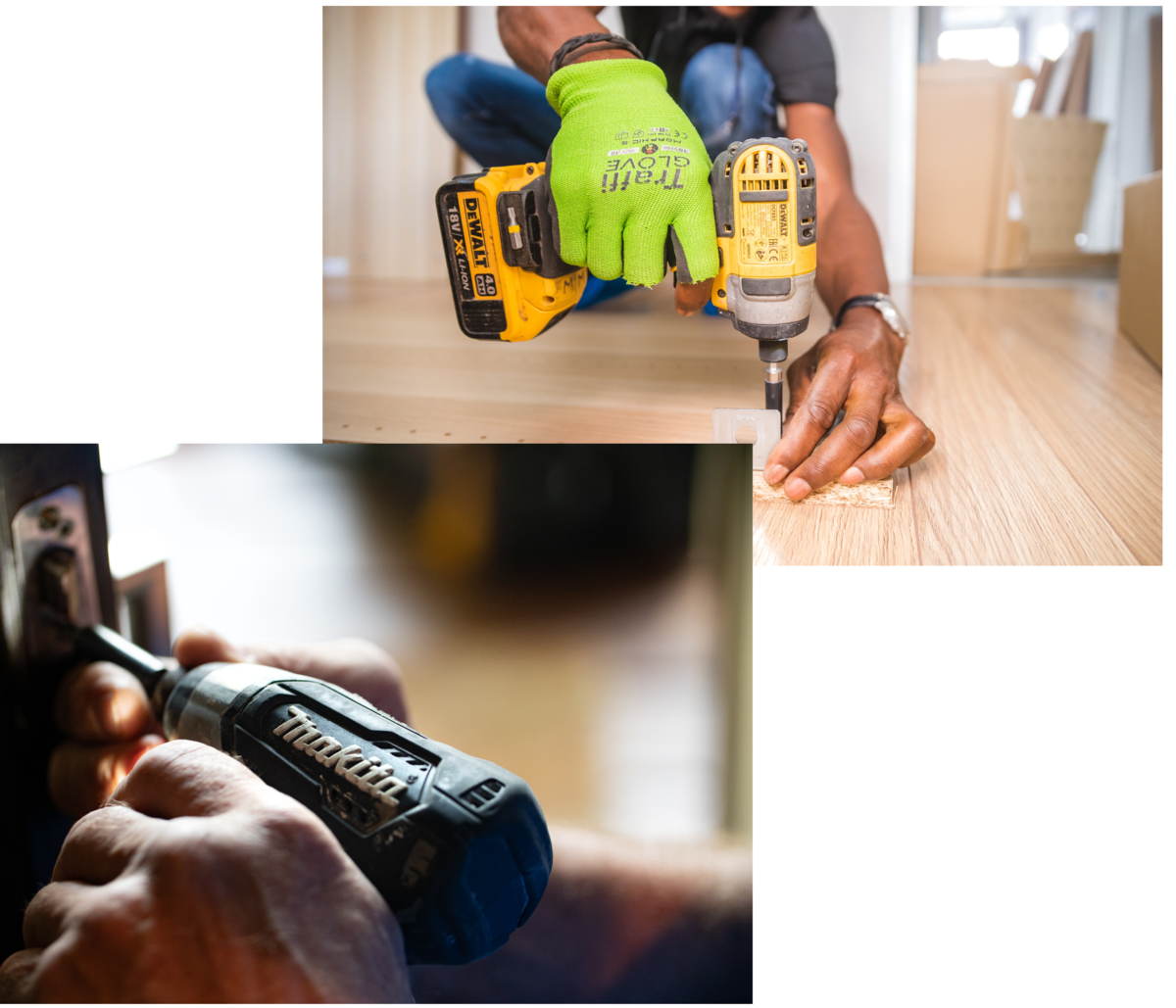 a boy dressed as a hanyman, holding handyman tools